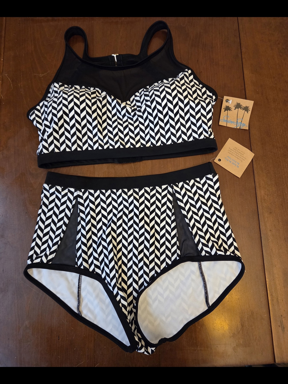 Black & White Geometric Two-Piece Swim Set
